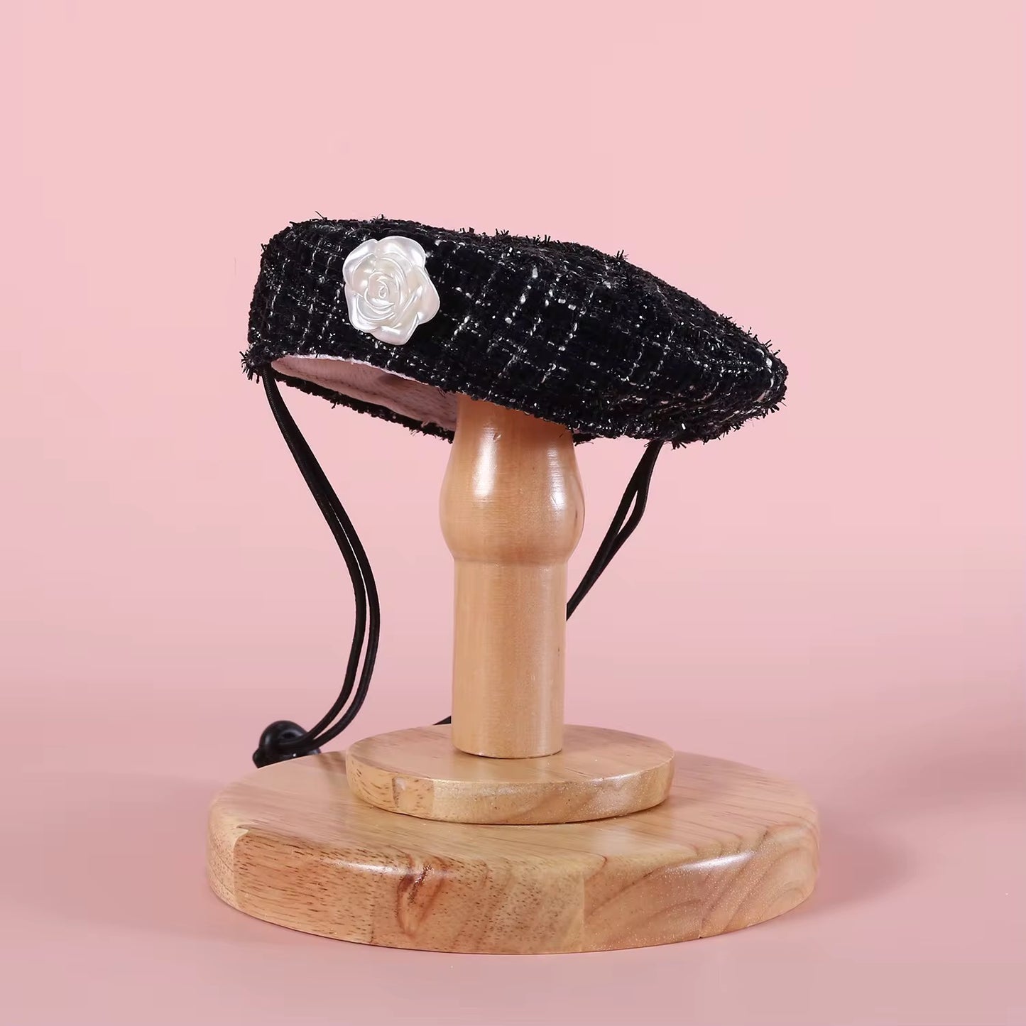 Tweed Beret Hat & Bandana Set - Black