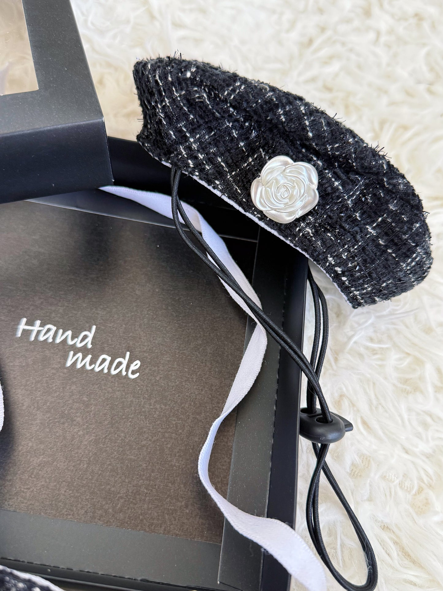 Tweed Beret Hat & Bandana Set - Black