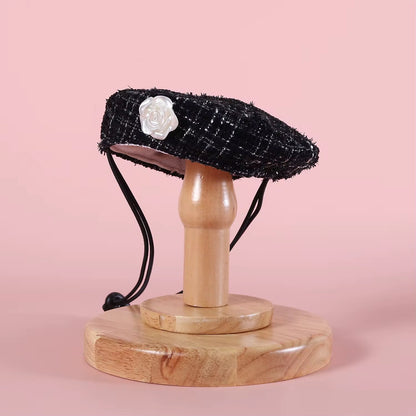 Tweed Beret Hat & Bandana Set - Black