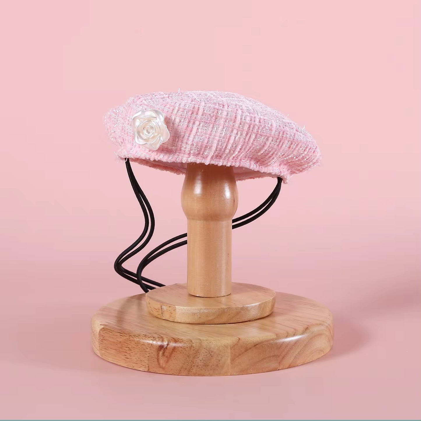 Tweed Beret Hat & Bandana Set - Pink