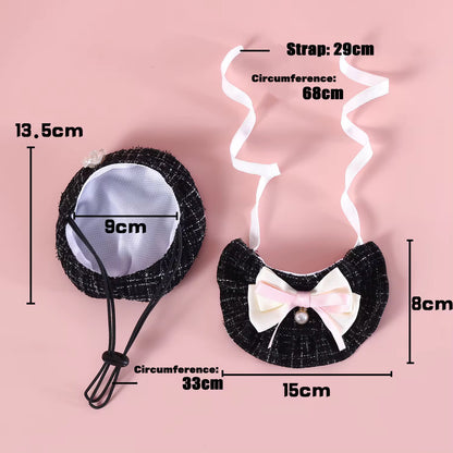 Tweed Beret Hat & Bandana Set - Black