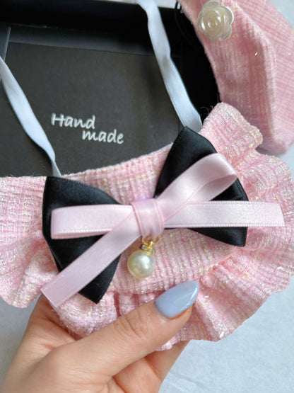 Tweed Beret Hat & Bandana Set - Pink